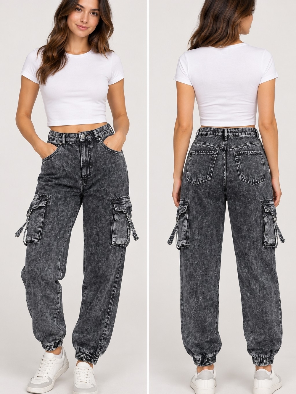 Garage Black Acid Wash Cargo Jogger Jeans – Size 7/28 – Y2K